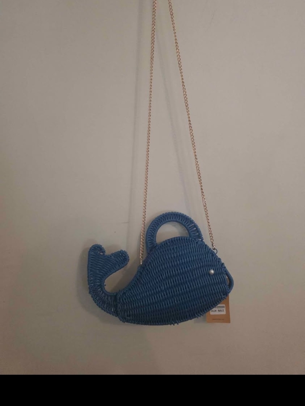 Whale-Shaped Woven Crossbody Bag in Blue